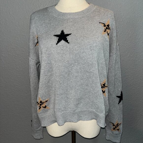 RAILS PERCI HEATHER GRAY ANIMAL STARS CASHMERE BLEND KNIT SWEATER - EUC - Medium - Picture 1 of 13
